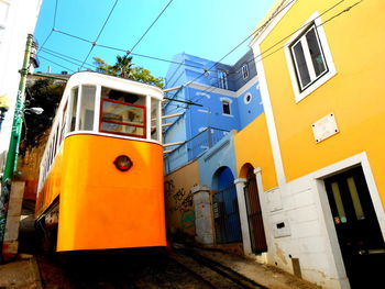 Low angle view of yellow building against sky