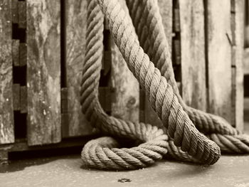 Close-up of rope tied on metal