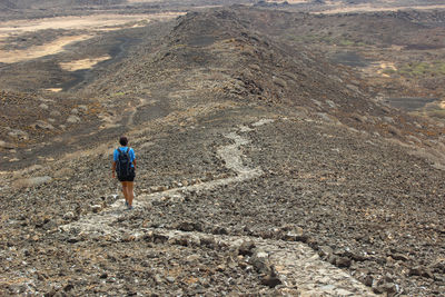 Rear view of man walking on beach