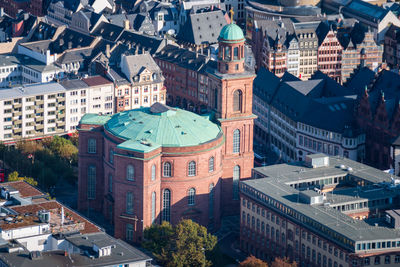 Aerial panorama cityscape of frankfurt am main, germany with historical paulskirche 
