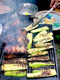 Close-up of food on barbecue grill