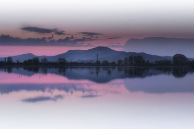 Scenic view of lake against sky during sunset