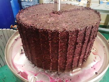 Close-up of cake in plate on table