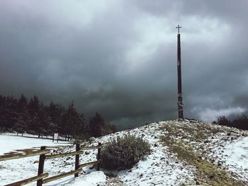 Snow covered landscape against sky