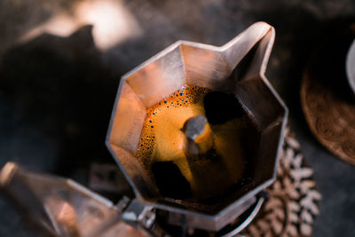 High angle view of coffee on table