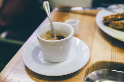 High angle view of coffee on table