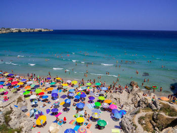 High angle view of people on beach