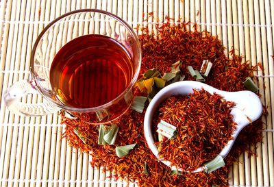 High angle view of tea cup on table