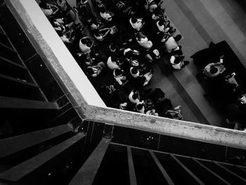 High angle view of people on floor