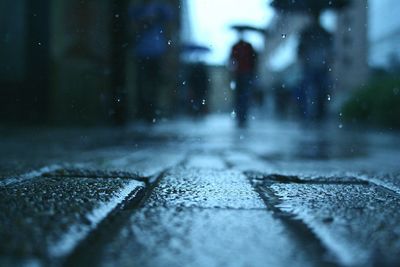 Surface level of wet street in rainy season