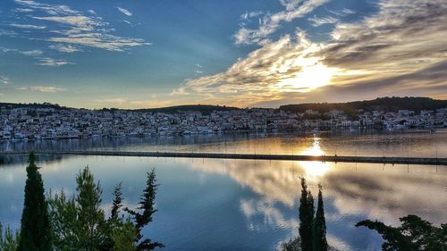 Scenic view of lake against sky during sunset