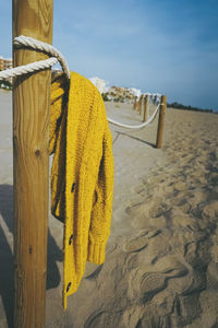 Close-up of ropes on beach