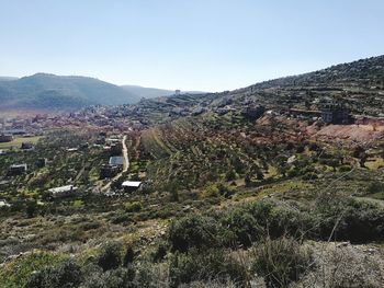 High angle view of landscape against clear sky