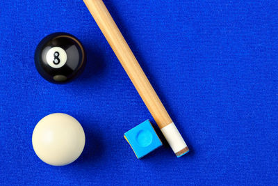 High angle view of blue ball on table