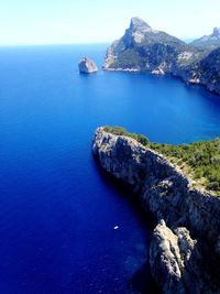 Scenic view of sea against blue sky