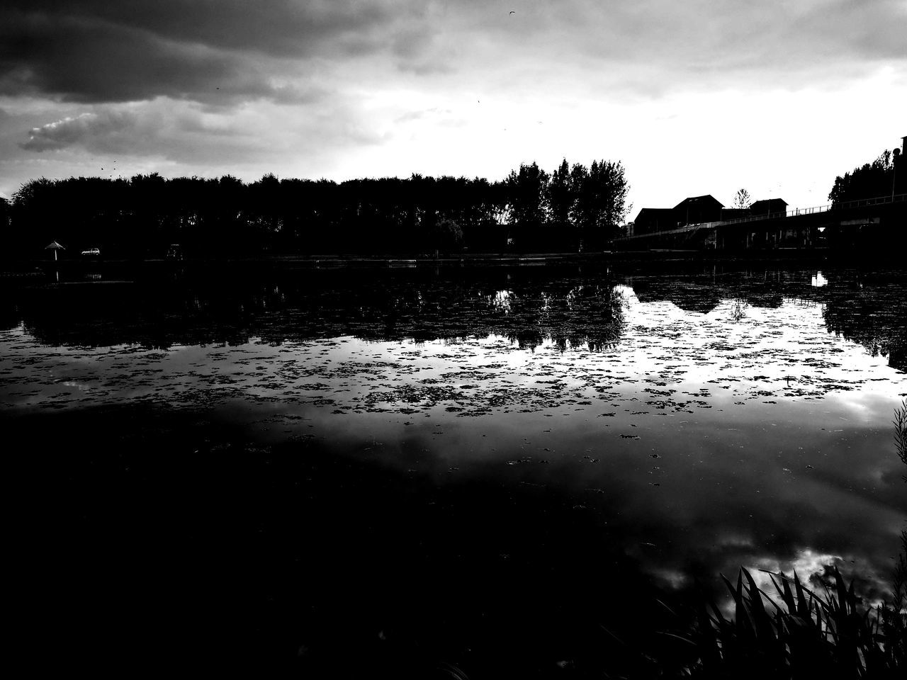 REFLECTION OF CLOUDS IN CALM LAKE