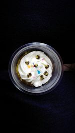 High angle view of ice cream in plate on table