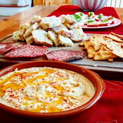 Close-up of breakfast served on table