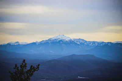 Scenic view of snowcapped mountains against sky