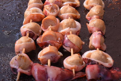 High angle view of vegetables on barbecue grill