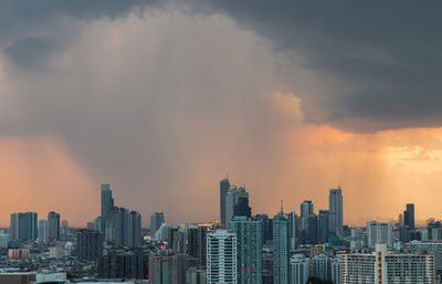 City buildings against sky during sunset