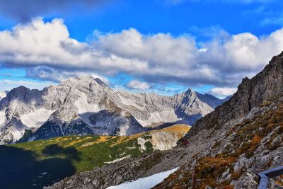 Scenic view of snowcapped mountains against sky