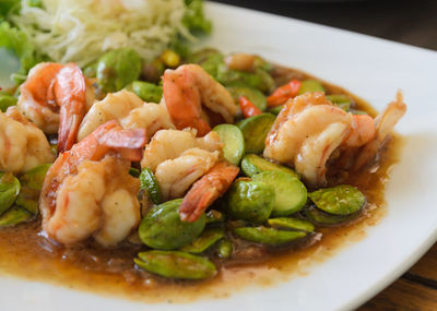 Close-up of seafood in plate on table