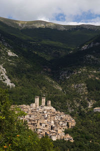 High angle view of buildings against sky