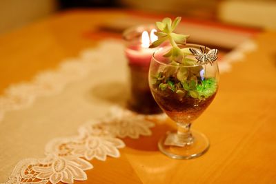 Close-up of wine glass on table