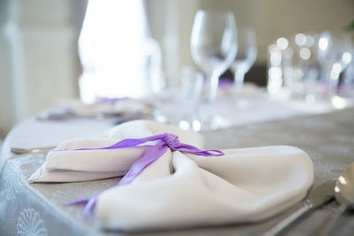 Close-up of napkin on table