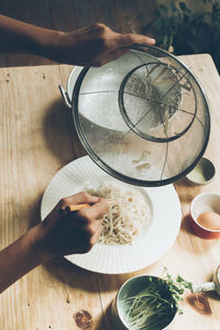 High angle view of food on table