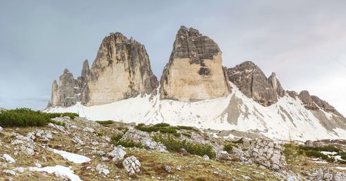 Low angle view of rock formations against sky