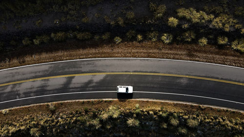 High angle view of road amidst trees