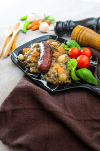 Directly above shot of meal in plate on table