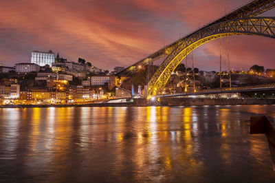 The dom luis i bridge at night, porto, portugal.