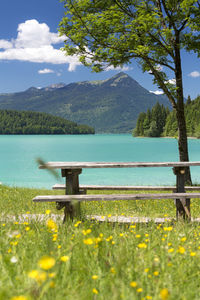 View of lake against cloudy sky