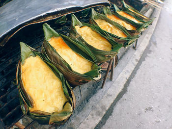 High angle view of food on table