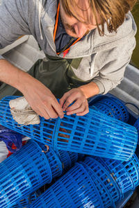 High angle view of man working