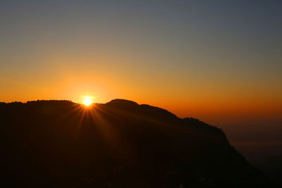 Scenic view of silhouette mountains against sky during sunset