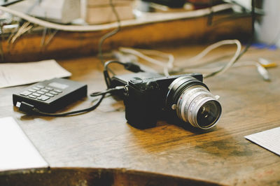 Camera on workbench in jewelry workshop