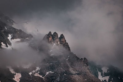 Panoramic view of rock formation against sky during winter