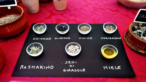 High angle view of coins on table