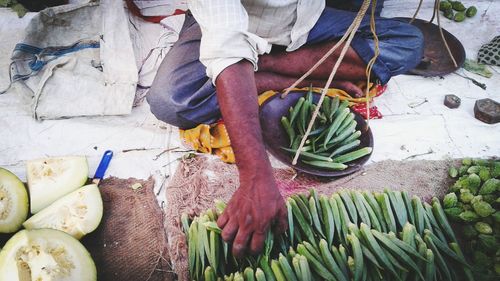 High angle view of vegetables for sale