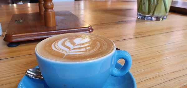 High angle view of coffee on table