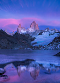 Scenic view of snowcapped mountains against sky during winter