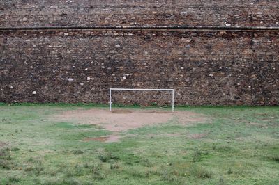 Soccer field against wall