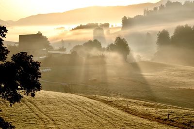 Scenic view of landscape against sky during sunset