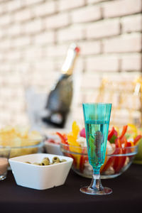 Close-up of drink served on table