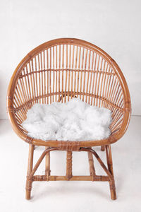 High angle view of cotton on chair