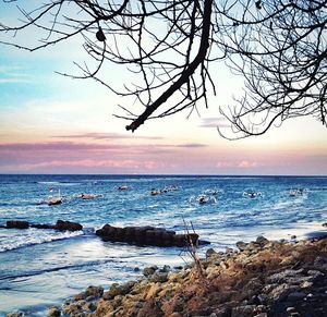 Scenic view of sea at sunset